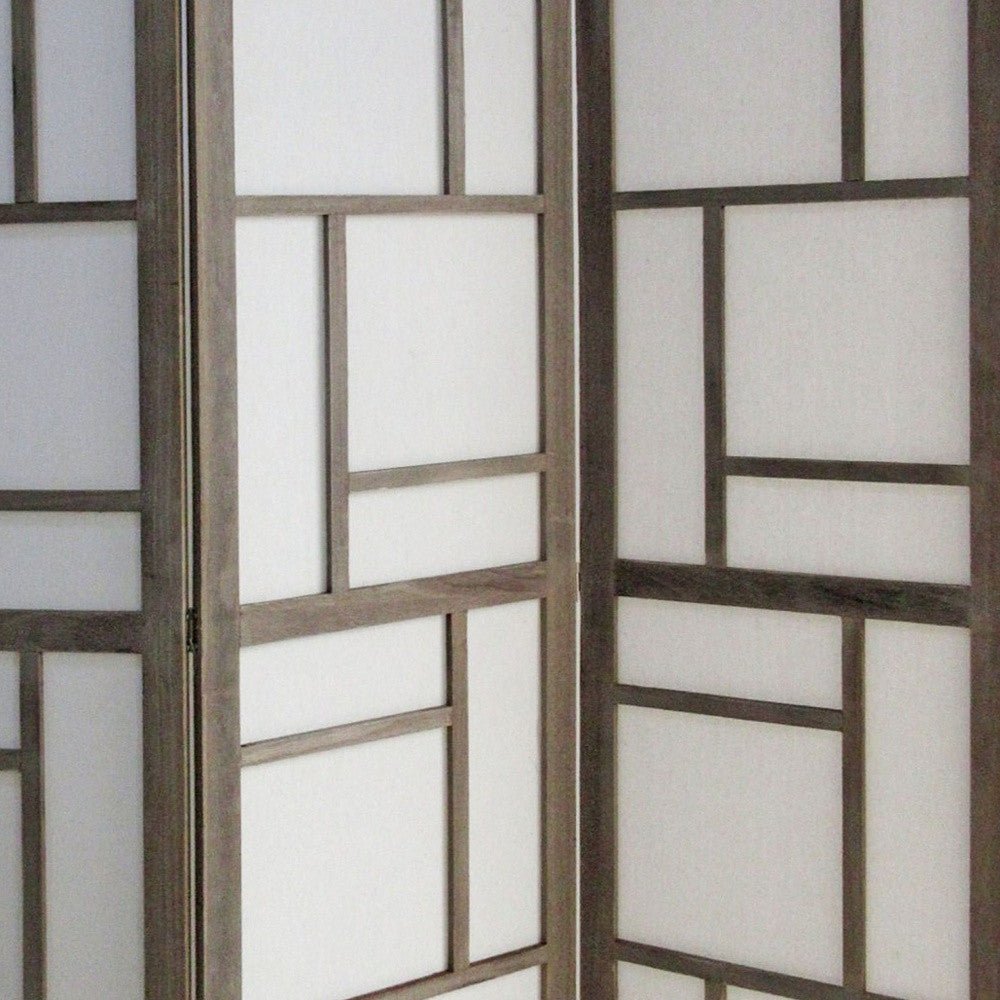 50" Gray and White Wood and Fabric Three Panel Screen Room Divider - Hummingbird & Hymm