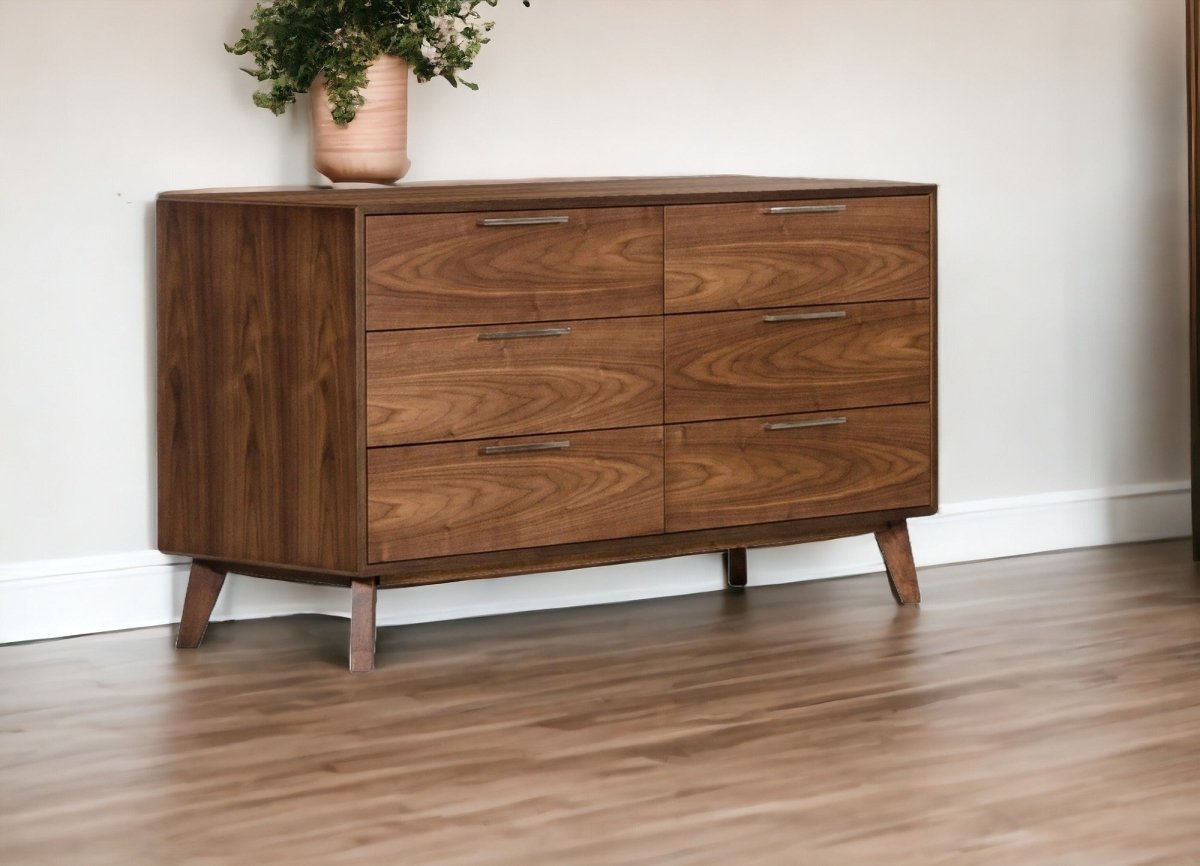 51" Brown Solid and Manufactured Wood Six Drawer Double Dresser - Hummingbird & Hymm