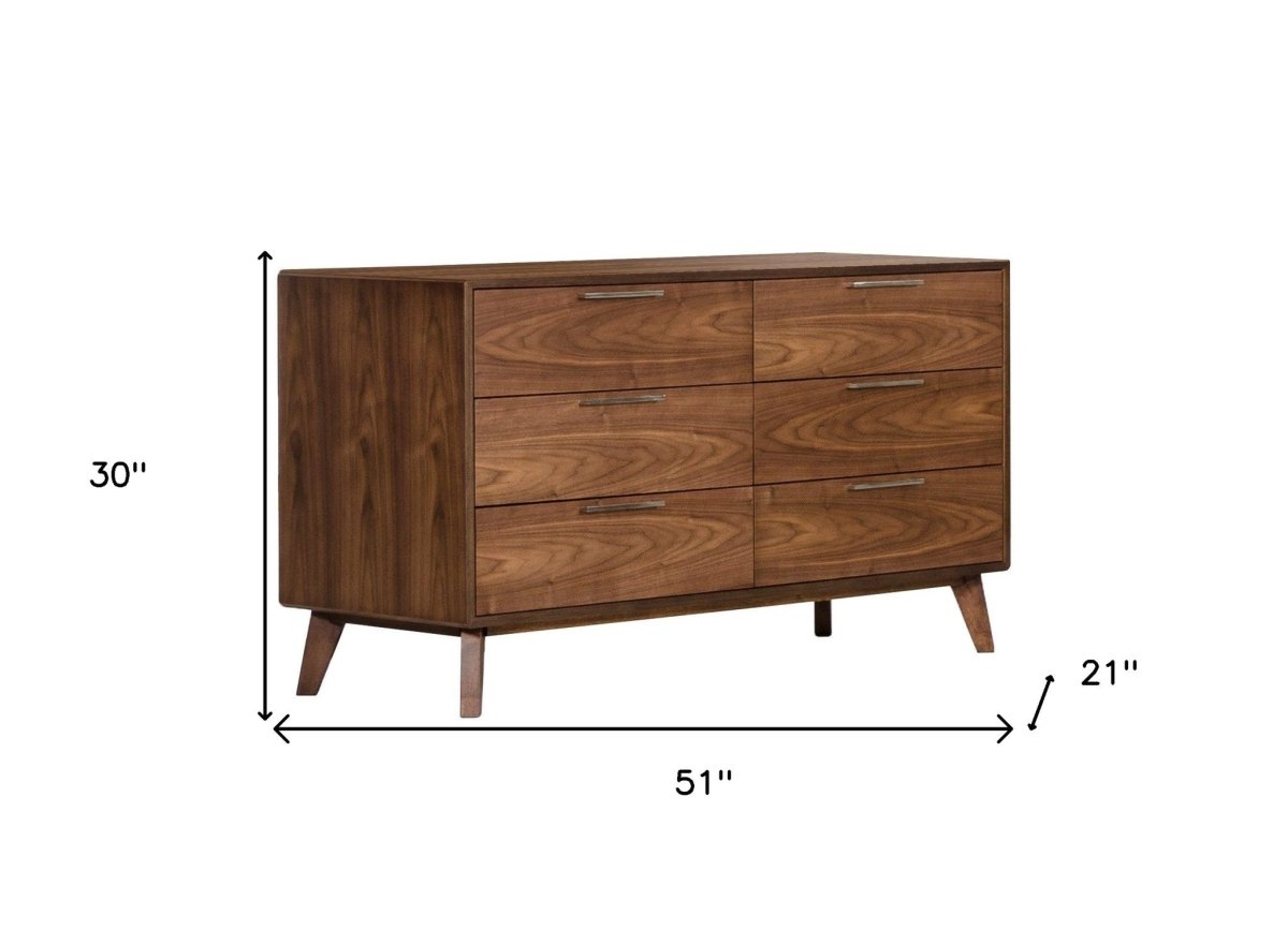 51" Brown Solid and Manufactured Wood Six Drawer Double Dresser - Hummingbird & Hymm