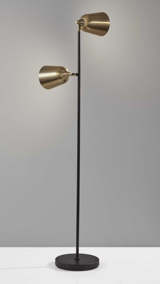 58" Black Two Light Novelty Floor Lamp With Brass Cone Shade - Hummingbird & Hymm