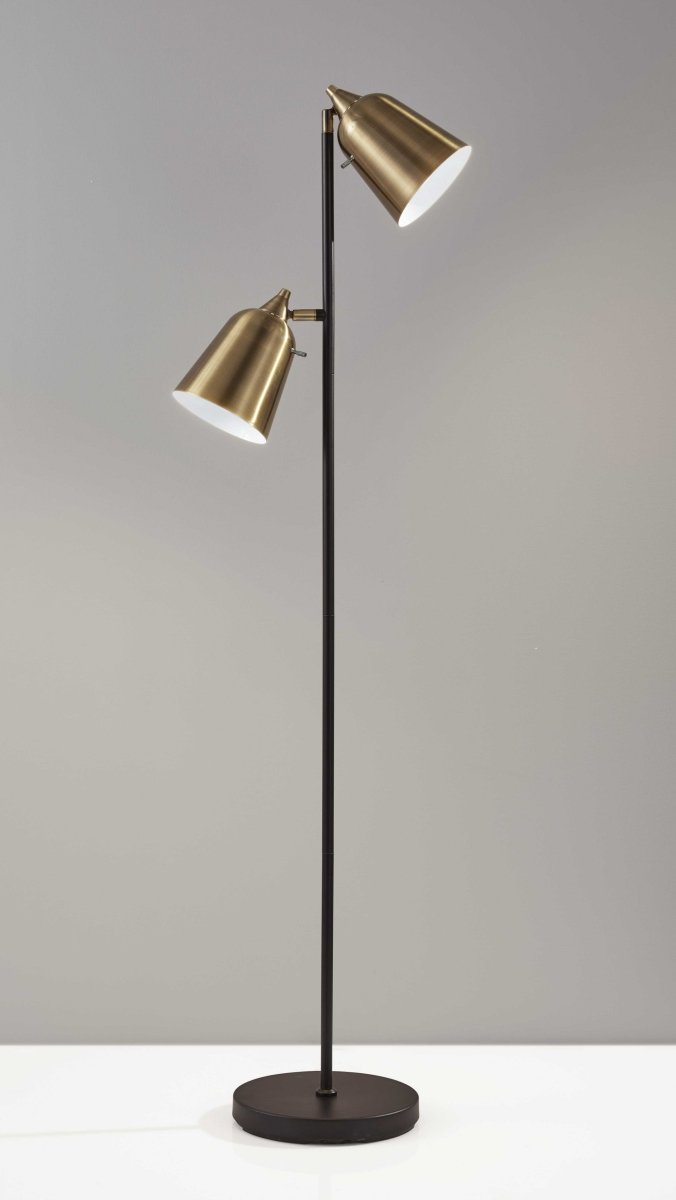 58" Black Two Light Novelty Floor Lamp With Brass Cone Shade - Hummingbird & Hymm