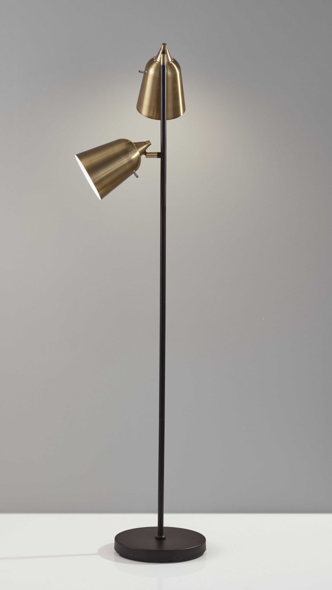 58" Black Two Light Novelty Floor Lamp With Brass Cone Shade - Hummingbird & Hymm