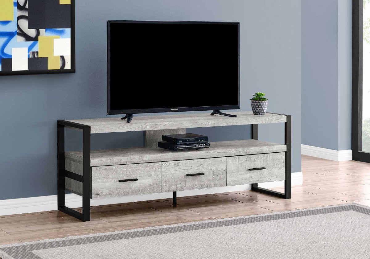 59" Black and Gray Cabinet Enclosed Storage TV Stand - Hummingbird & Hymm