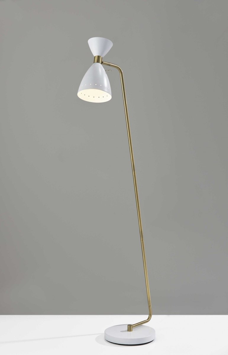 59" Brass Task Floor Lamp With White Metal Cone Shade - Hummingbird & Hymm