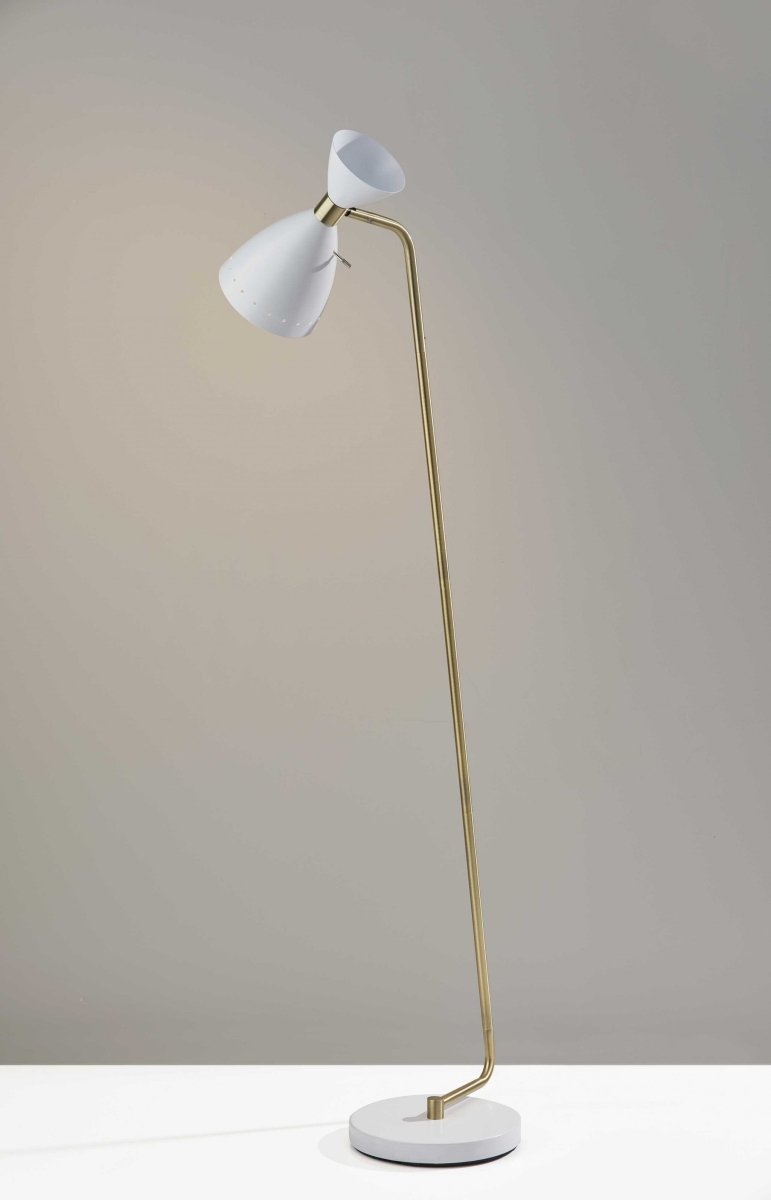 59" Brass Task Floor Lamp With White Metal Cone Shade - Hummingbird & Hymm