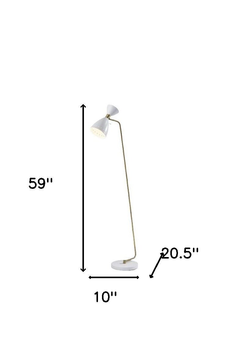 59" Brass Task Floor Lamp With White Metal Cone Shade - Hummingbird & Hymm