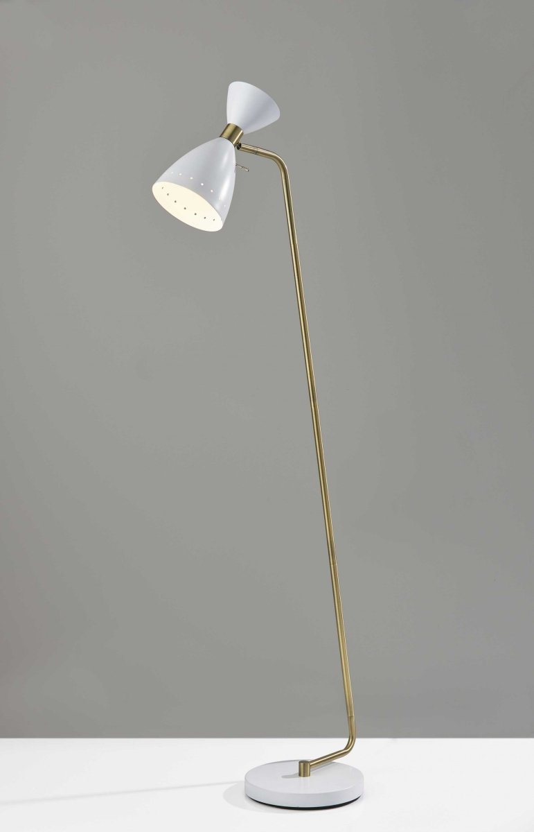 59" Brass Task Floor Lamp With White Metal Cone Shade - Hummingbird & Hymm