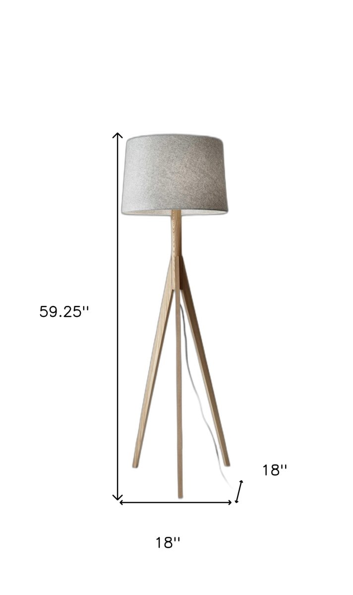 59" Solid Wood Tripod Floor Lamp With Gray Empire Shade - Hummingbird & Hymm