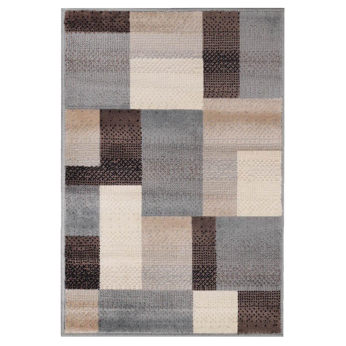 5' X 8' Grey-Brown Patchwork Power Loom Stain Resistant Area Rug Homeroots Home Decor