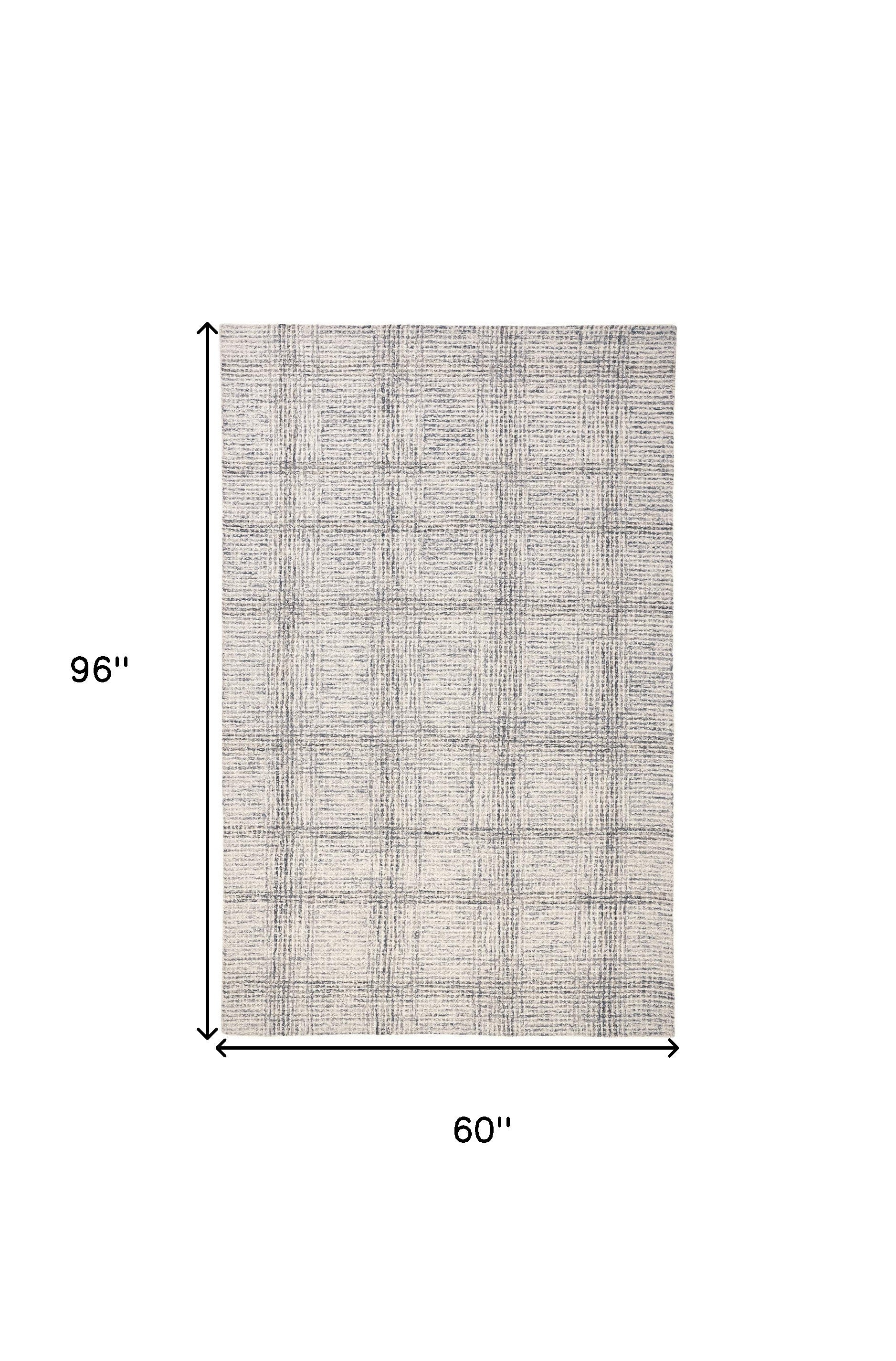 5' X 8' Ivory And Gray Wool Plaid Tufted Handmade Stain Resistant Area Rug Homeroots Home Decor