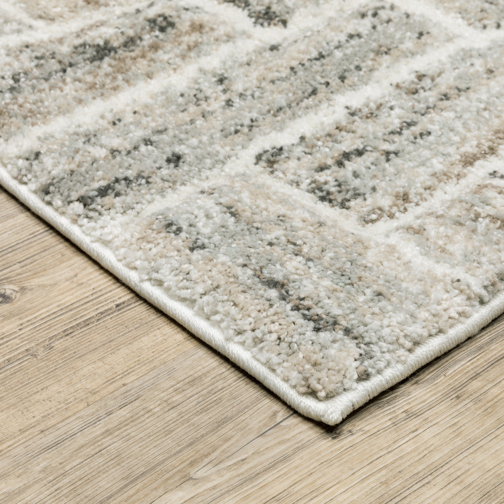 5' X 8' Ivory Beige Grey Brown Pale Blue And Charcoal Geometric Power Loom Stain Resistant Area Rug Homeroots Home Decor