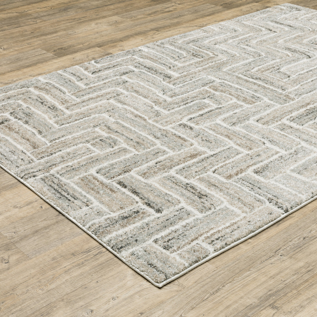 5' X 8' Ivory Beige Grey Brown Pale Blue And Charcoal Geometric Power Loom Stain Resistant Area Rug Homeroots Home Decor