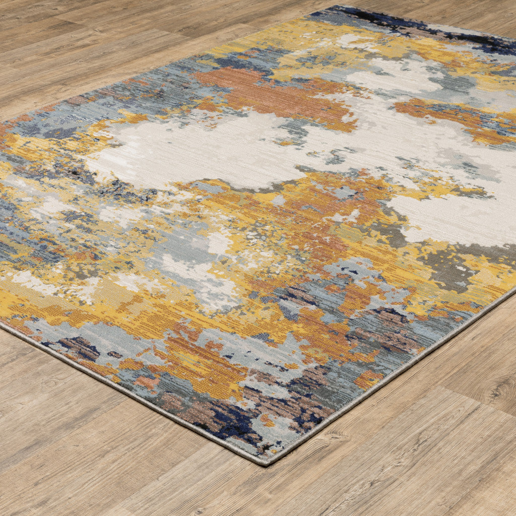 5' X 8' Yellow Gold Blue Grey Brown And Beige Abstract Power Loom Stain Resistant Area Rug Homeroots Home Decor