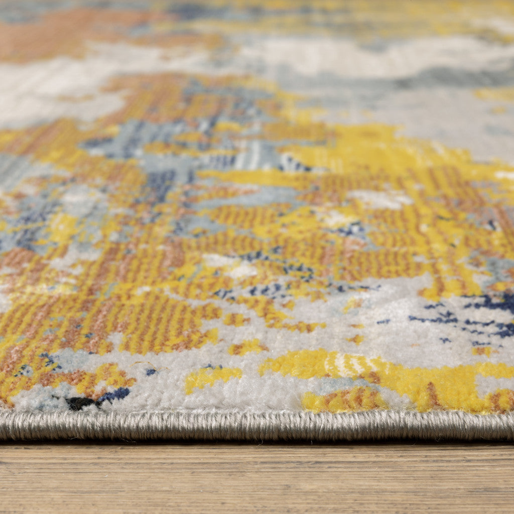 5' X 8' Yellow Gold Blue Grey Brown And Beige Abstract Power Loom Stain Resistant Area Rug Homeroots Home Decor