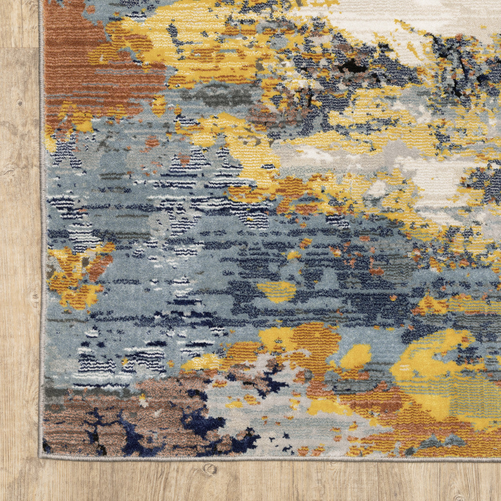 5' X 8' Yellow Gold Blue Grey Brown And Beige Abstract Power Loom Stain Resistant Area Rug Homeroots Home Decor