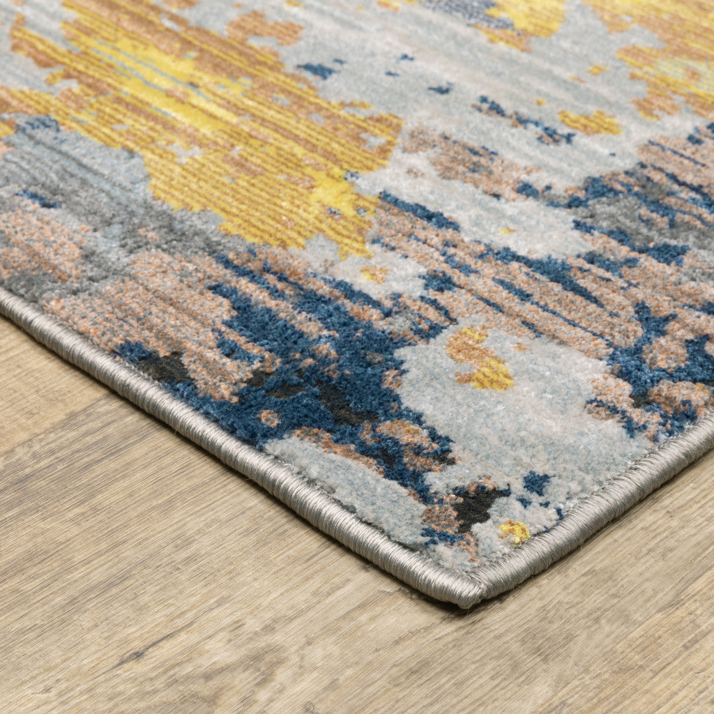 5' X 8' Yellow Gold Blue Grey Brown And Beige Abstract Power Loom Stain Resistant Area Rug Homeroots Home Decor