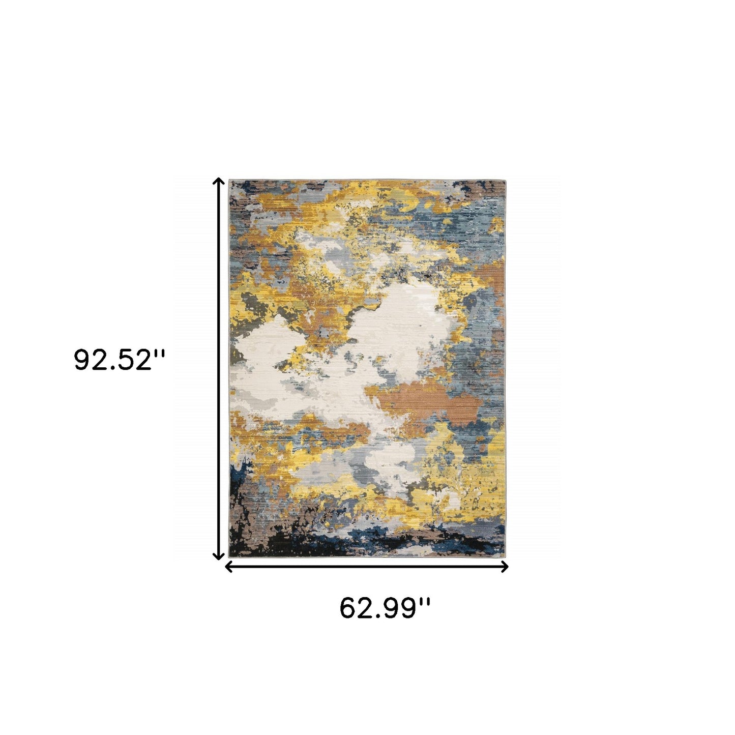 5' X 8' Yellow Gold Blue Grey Brown And Beige Abstract Power Loom Stain Resistant Area Rug Homeroots Home Decor