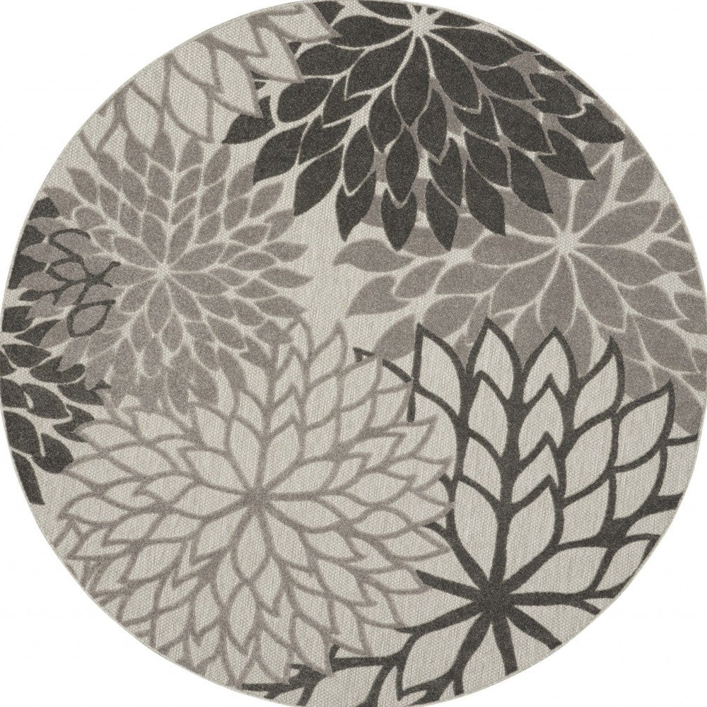 8' Round Gray Round Floral Indoor Outdoor Area Rug - Hummingbird & Hymm