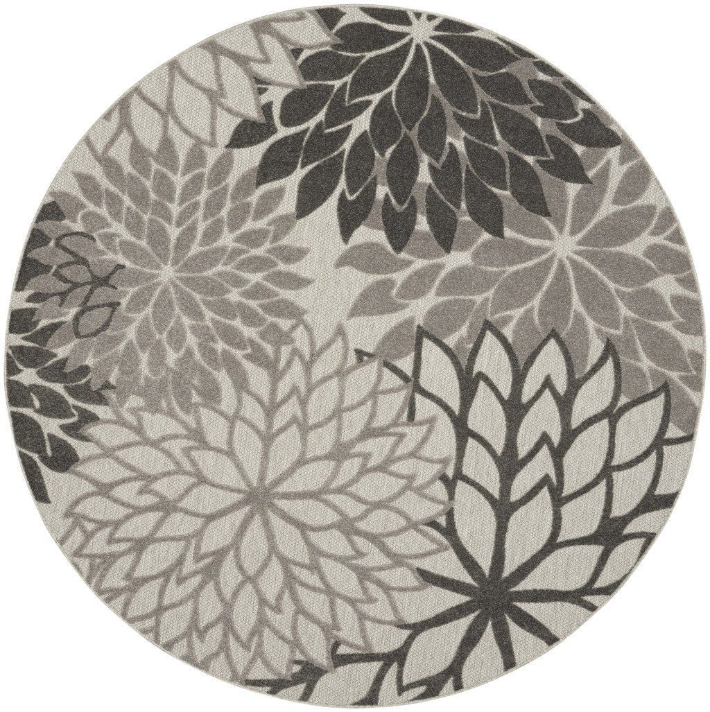 8' Round Gray Round Floral Indoor Outdoor Area Rug - Hummingbird & Hymm