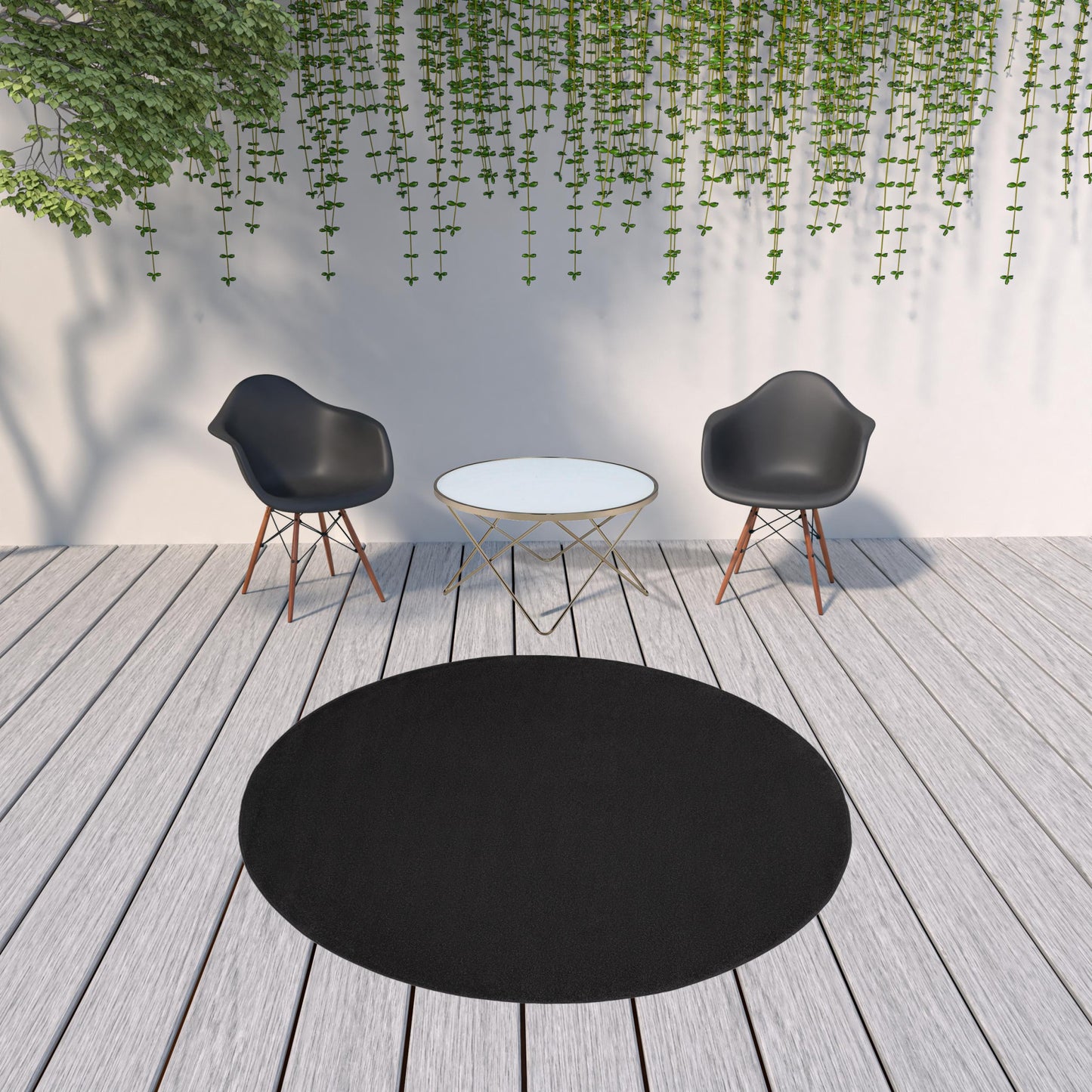 8' X 8' Black Round Non Skid Indoor Outdoor Area Rug Homeroots Outdoor