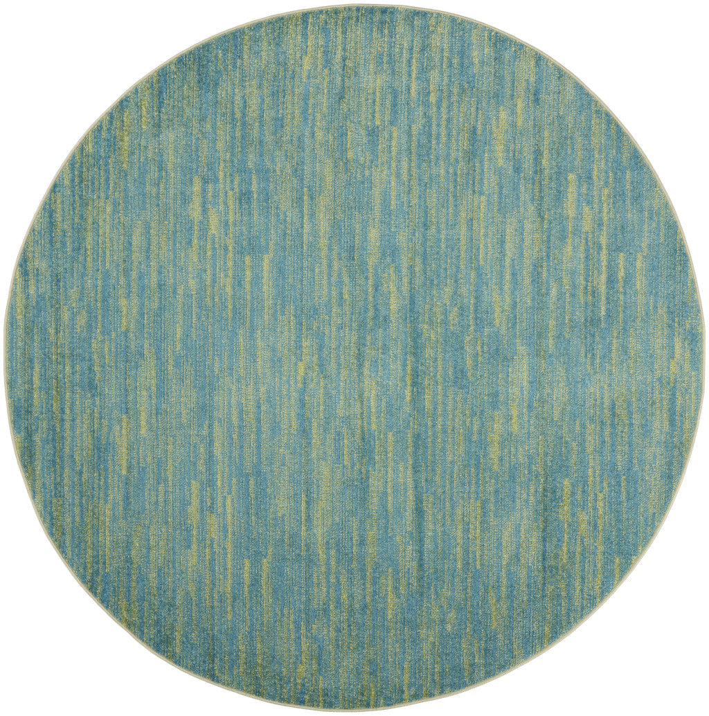 8' X 8' Blue And Green Round Striped Non Skid Indoor Outdoor Area Rug Homeroots Outdoor