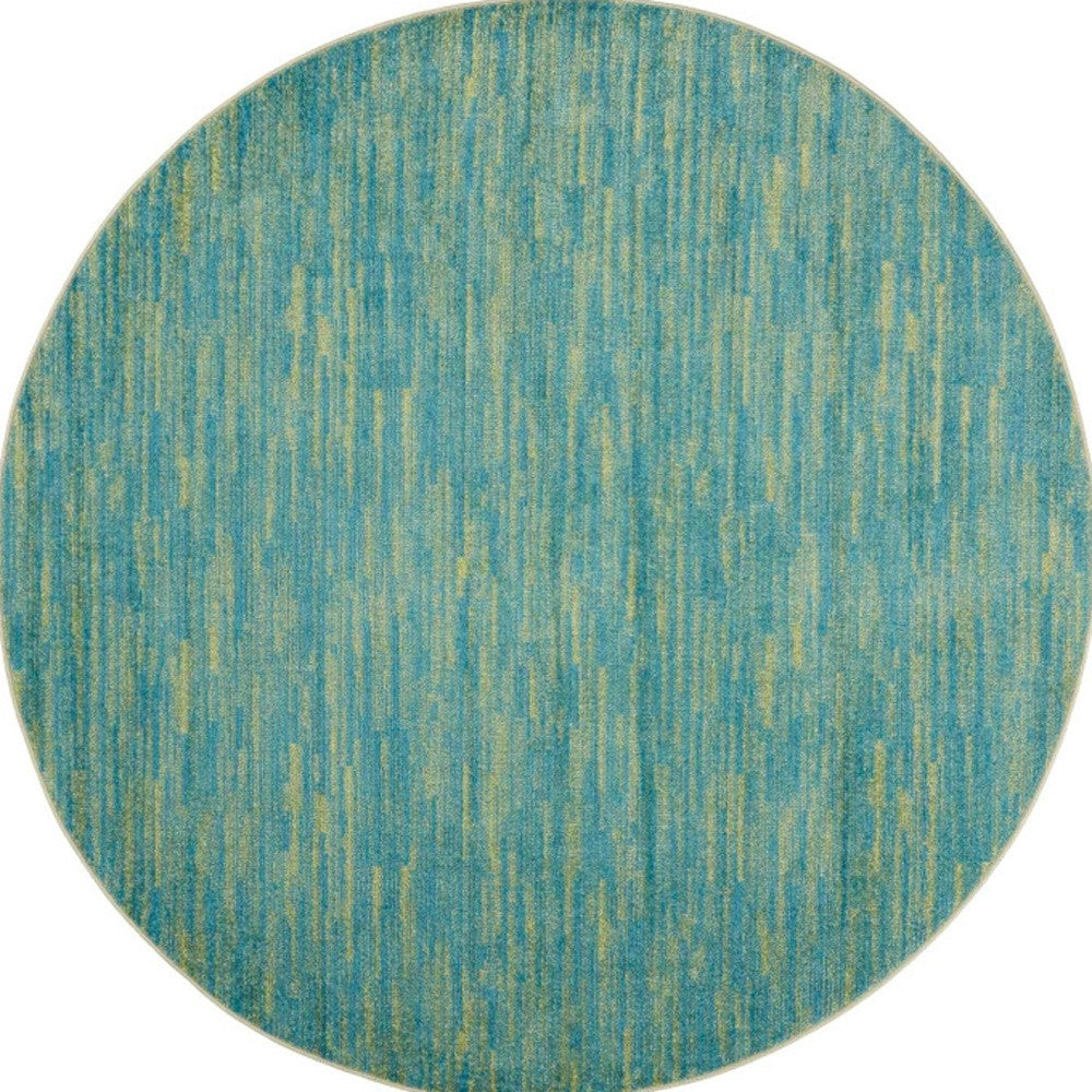 8' X 8' Blue And Green Round Striped Non Skid Indoor Outdoor Area Rug Homeroots Outdoor