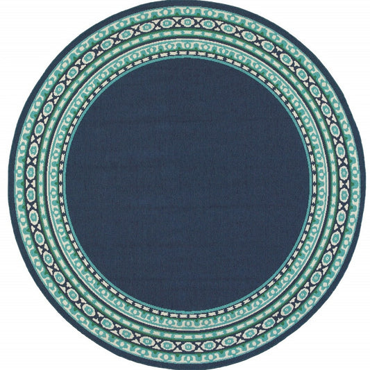 8' x 8' Blue and Green Round Indoor Outdoor Area Rug Homeroots Outdoor