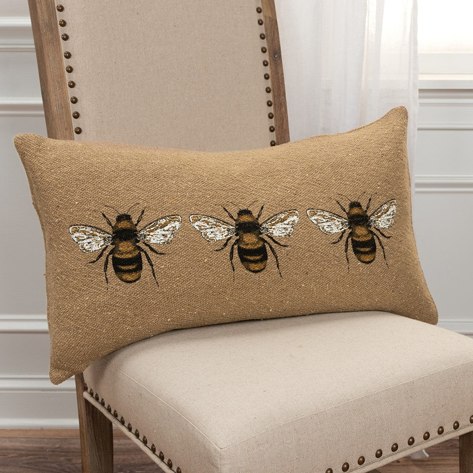 Tan Honeybees Trio Deocrative Lumbar Pillow Homeroots Home Decor