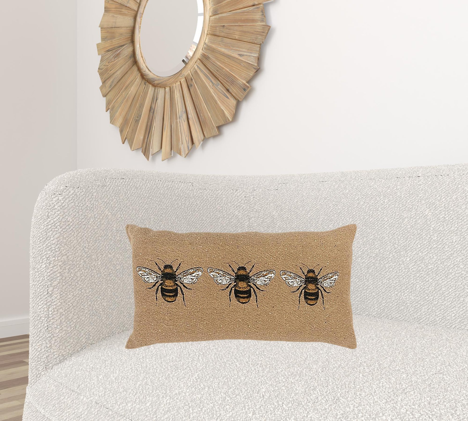 Tan Honeybees Trio Deocrative Lumbar Pillow Homeroots Home Decor