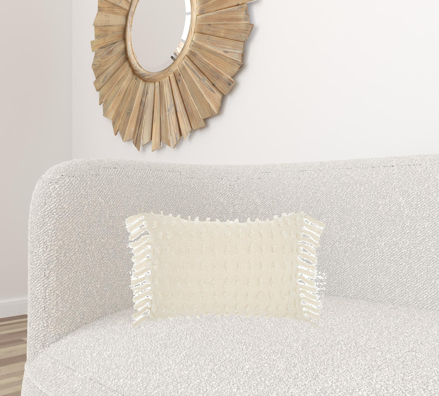 Tassel Detailed White Lumbar Pillow Homeroots Home Decor