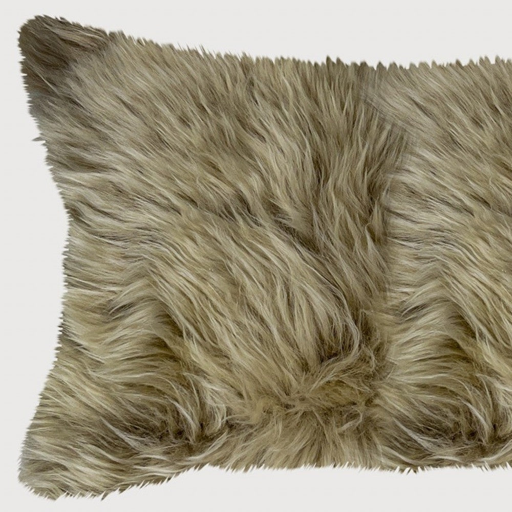 Taupe Natural Sheepskin Lumbar Pillow Homeroots Home Decor