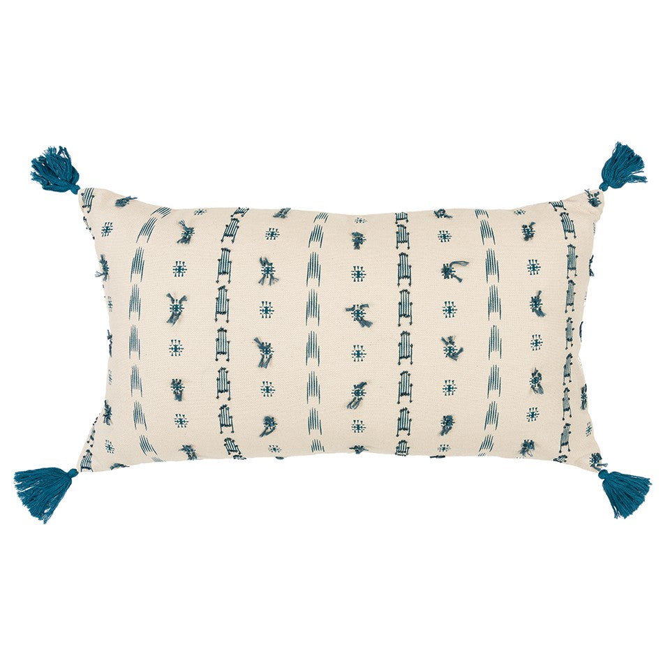 Teal Beige Tribal Inspired Tasseled Lumbar Pillow Homeroots Home Decor