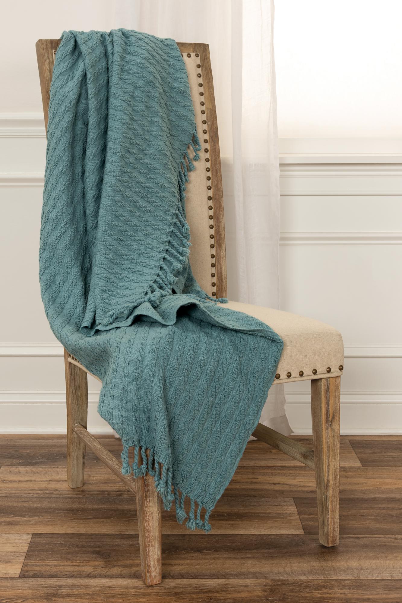 Teal Blue Knitted 100% Cotton Throw Blanket Homeroots Home Decor