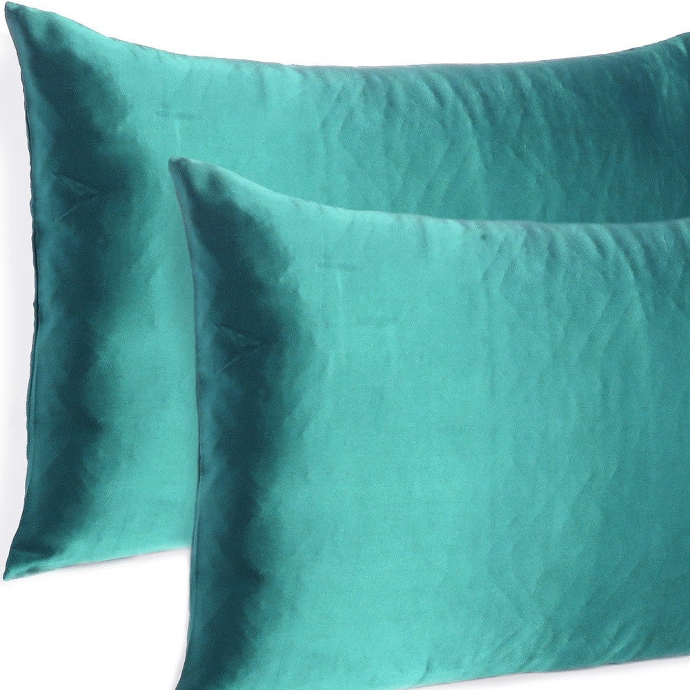 Teal Dreamy Set Of 2 Silky Satin King Pillowcases Homeroots Bed & Bath