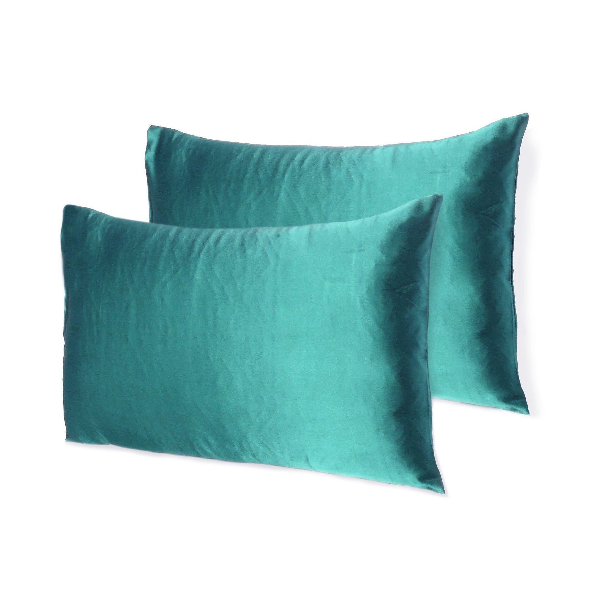 Teal Dreamy Set Of 2 Silky Satin Queen Pillowcases Homeroots Bed & Bath