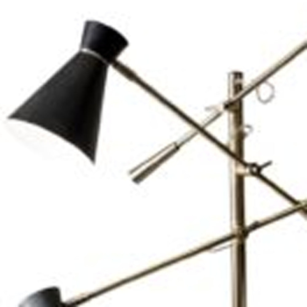 Three Arm Adjustable Floor Lamp In Brass Metal With Grey Black And White Shades Homeroots Lighting