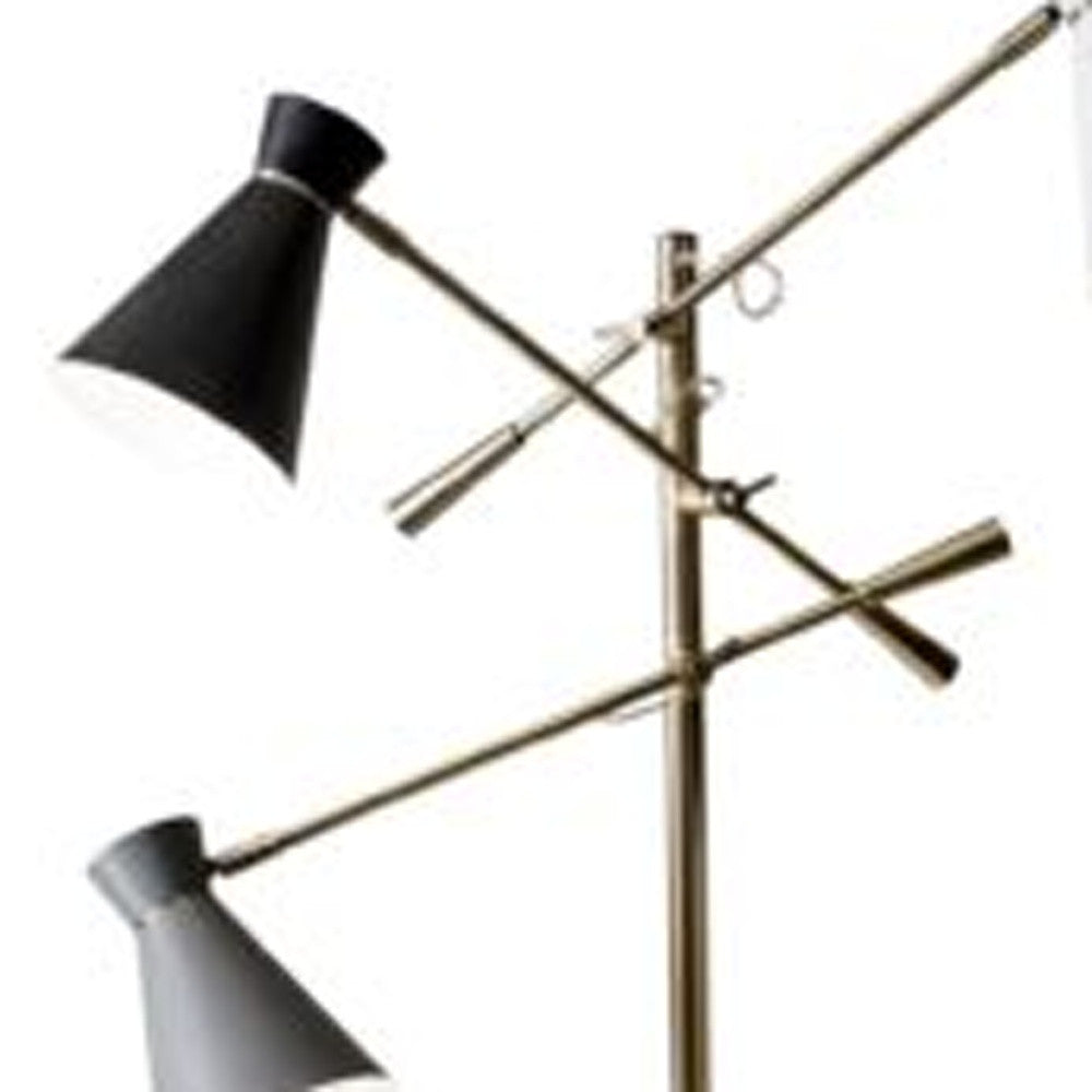 Three Arm Adjustable Floor Lamp In Brass Metal With Grey Black And White Shades Homeroots Lighting