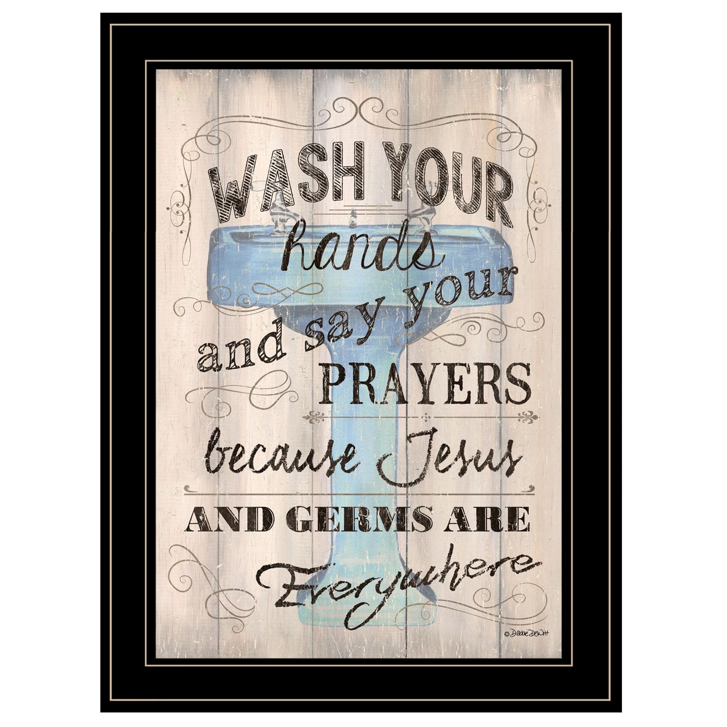 Wash Your Hands Jesus and Germs Black Framed Print Wall Art Homeroots Home Decor