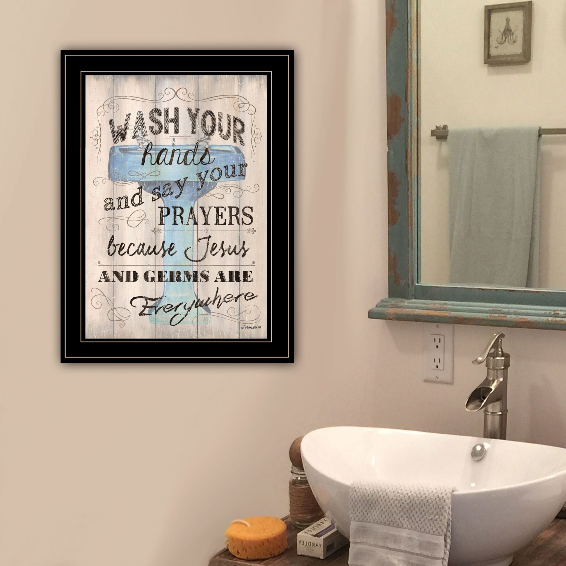 Wash Your Hands Jesus and Germs Black Framed Print Wall Art Homeroots Home Decor