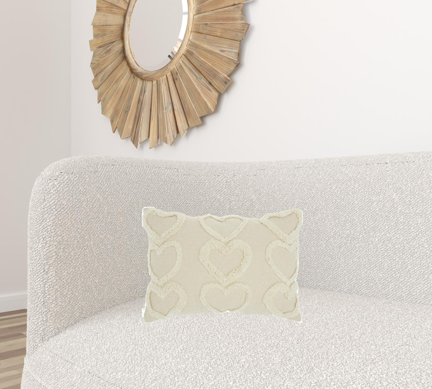 Whimsical Heart Detail Off White Lumbar Pillow Homeroots Home Decor