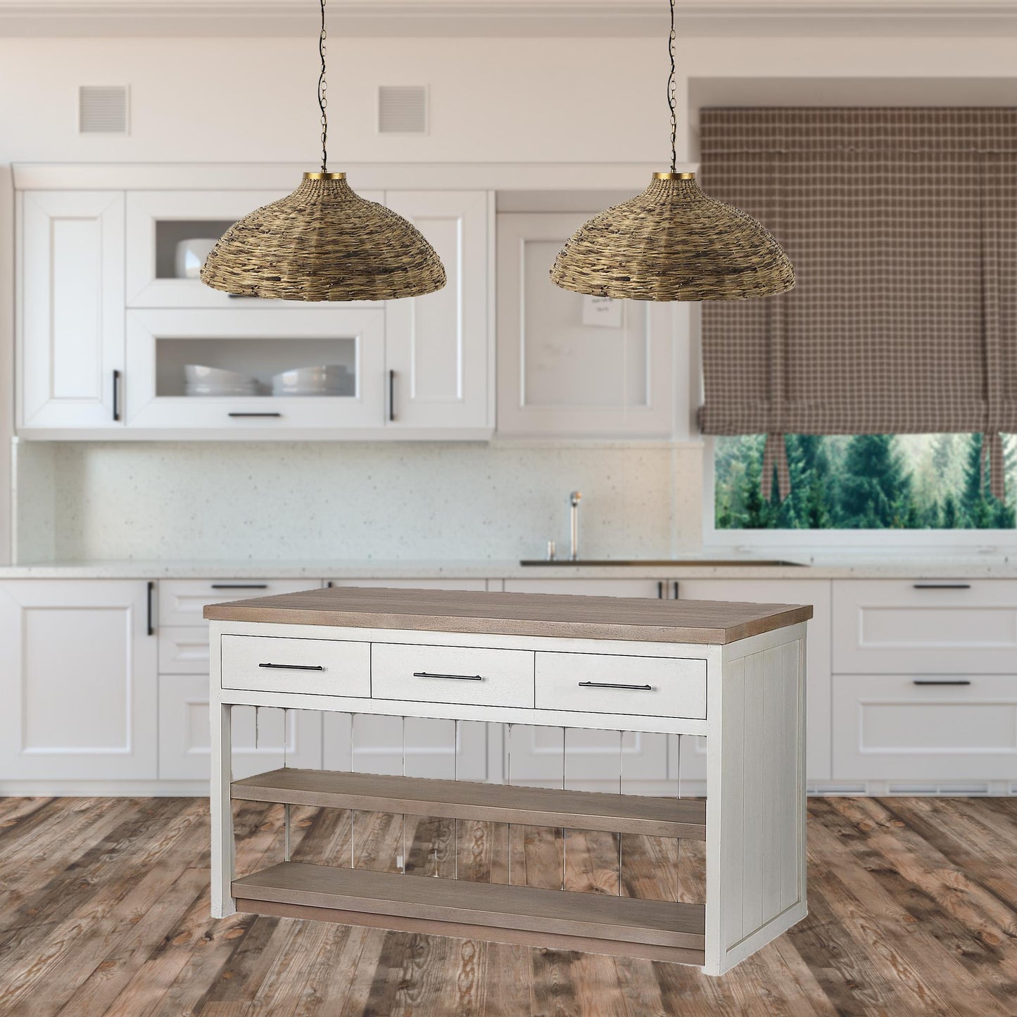 White And Brown Two Tone Wooden Kitchen Island With 3 Drawers Homeroots Kitchen & Dining