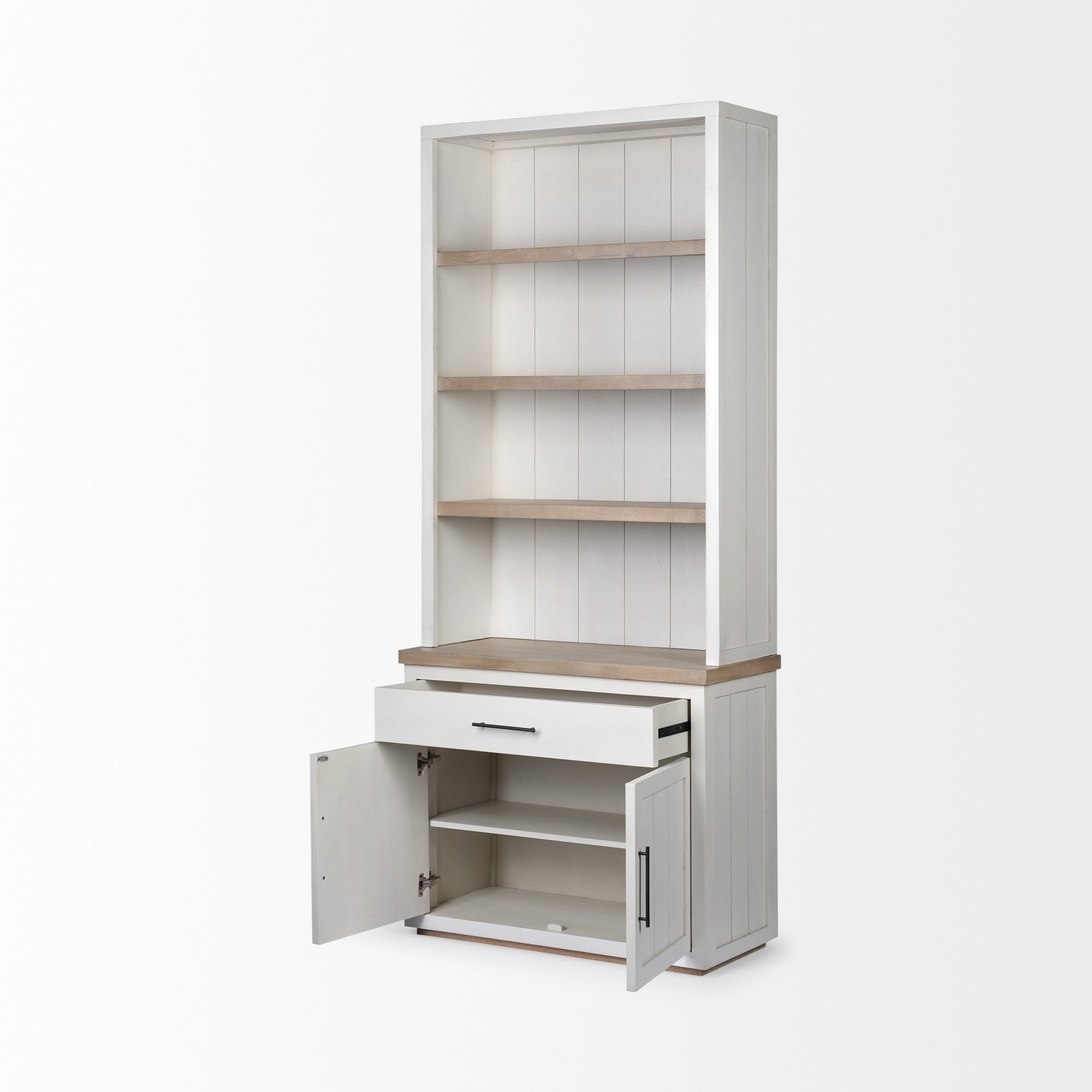 White And Medium Brown Wood Shelving Unit With 3 Shelves Homeroots Office