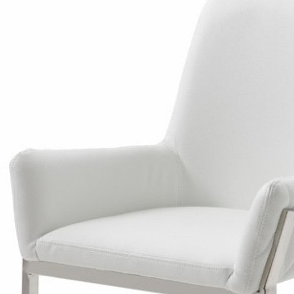 White And Silver Upholstered Faux Leather Dining Arm Chair Homeroots Kitchen & Dining