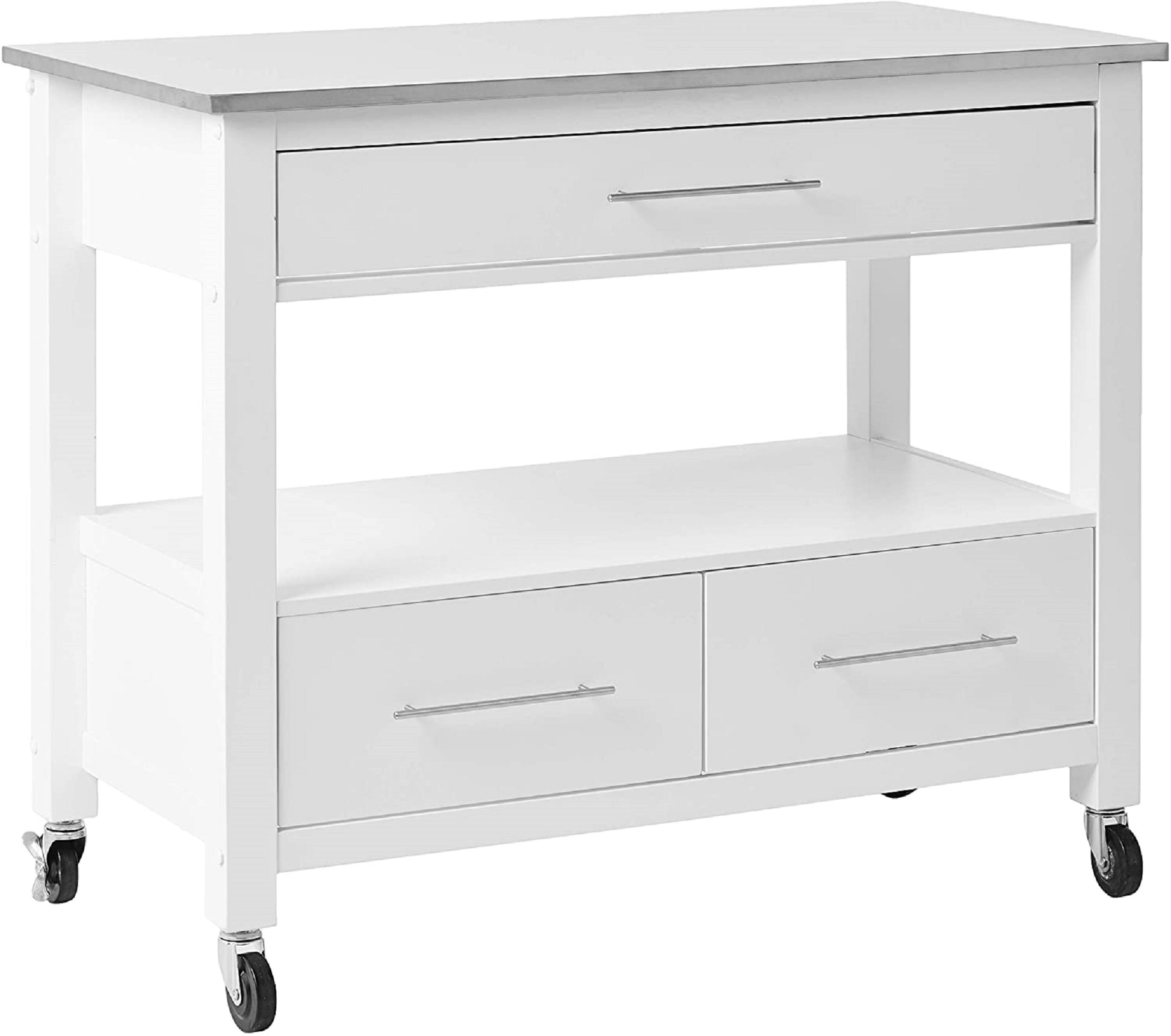 White And Stainless Rolling Kitchen Island Or Bar Cart Homeroots Kitchen & Dining