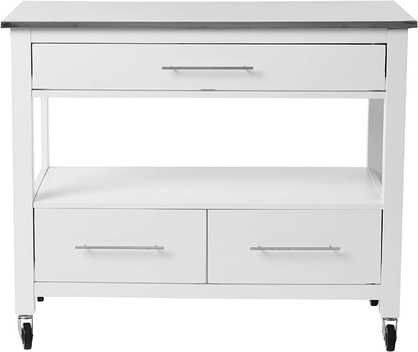 White And Stainless Rolling Kitchen Island Or Bar Cart Homeroots Kitchen & Dining