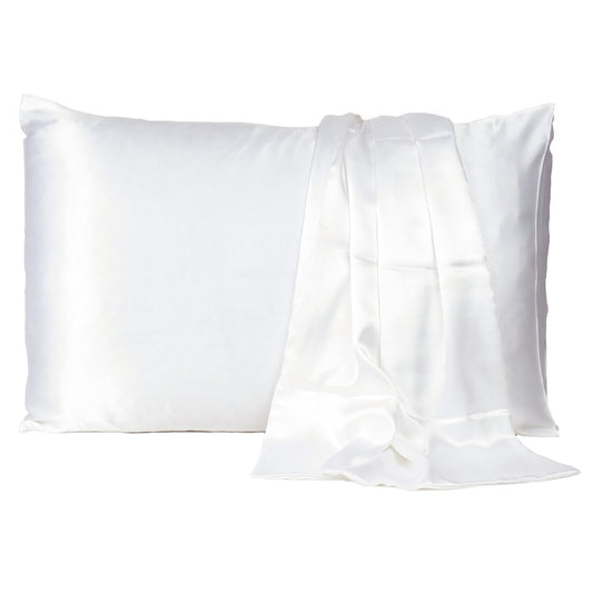 White Dreamy Set Of 2 Silky Satin Standard Pillowcases Homeroots Bed & Bath