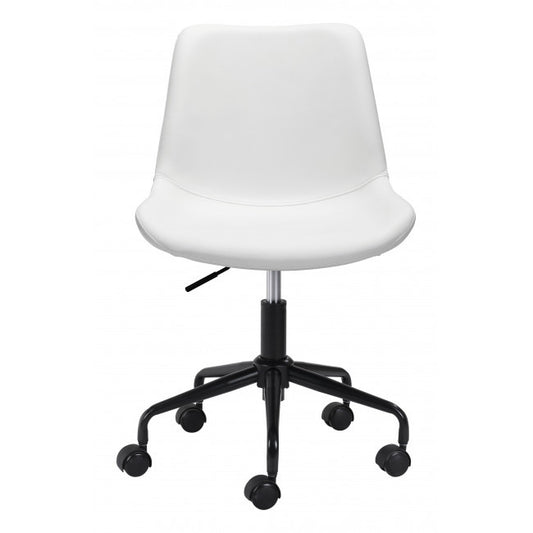 White Faux Leather Seat Swivel Adjustable Task Chair Leather Back Steel Frame Homeroots Office