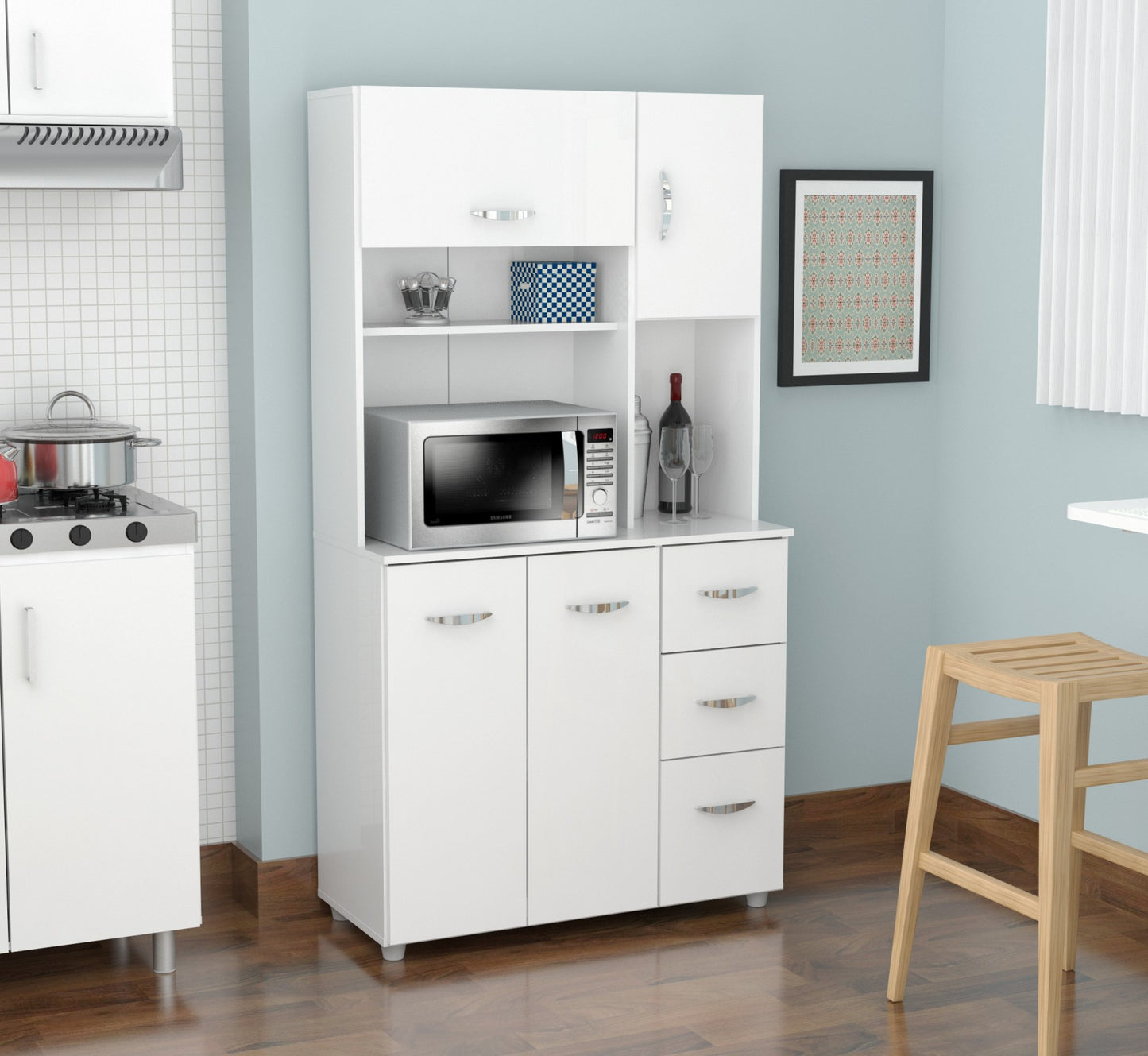 White Finish Wood Kitchen Storage Cabinet Homeroots Kitchen & Dining