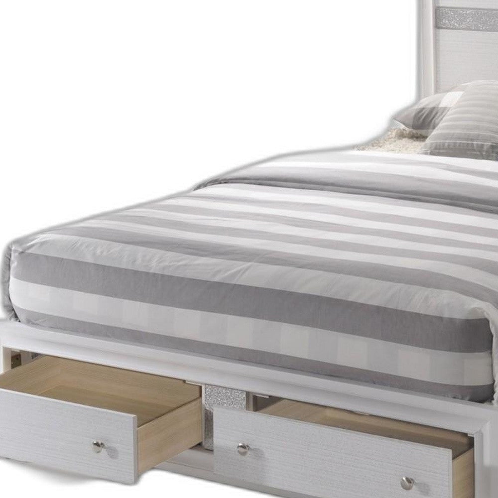 White and Beige Solid Wood And Cotton Queen With Two Drawers Bed Frame Homeroots Bed & Bath