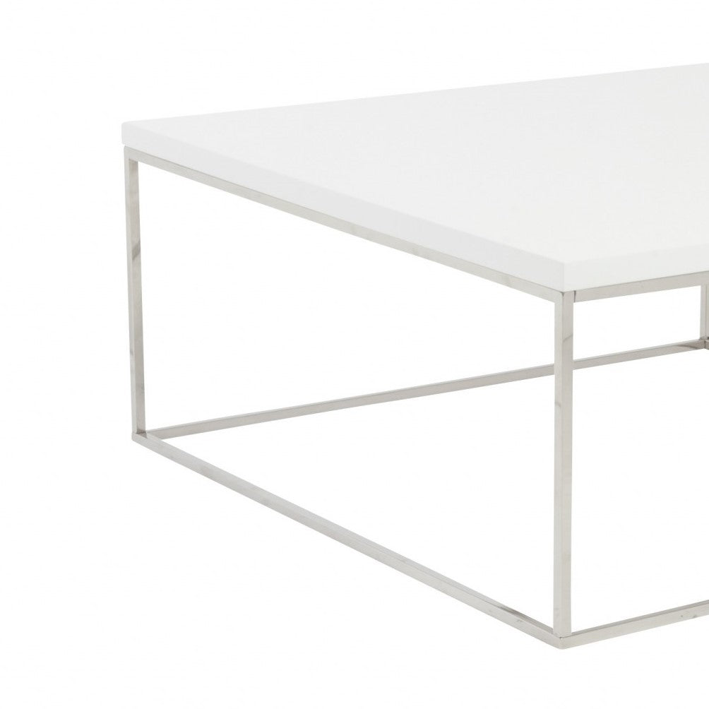 White and Chrome High Gloss Square Coffee Table Homeroots Living Room